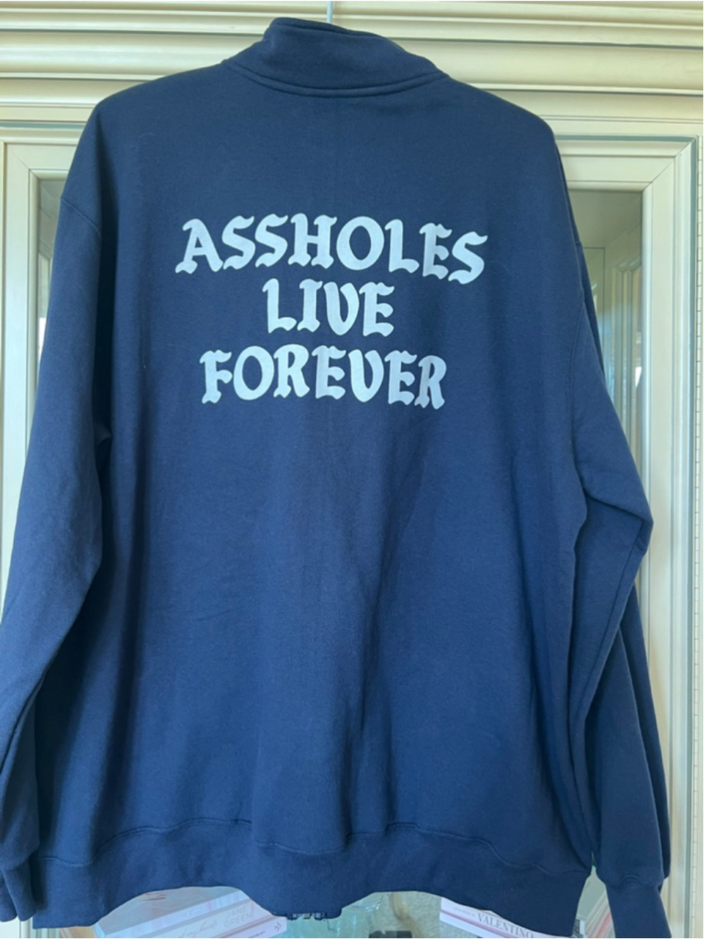 Men's Navy "Assholes Live Forever" Full-Zip Sweatshirt XXL